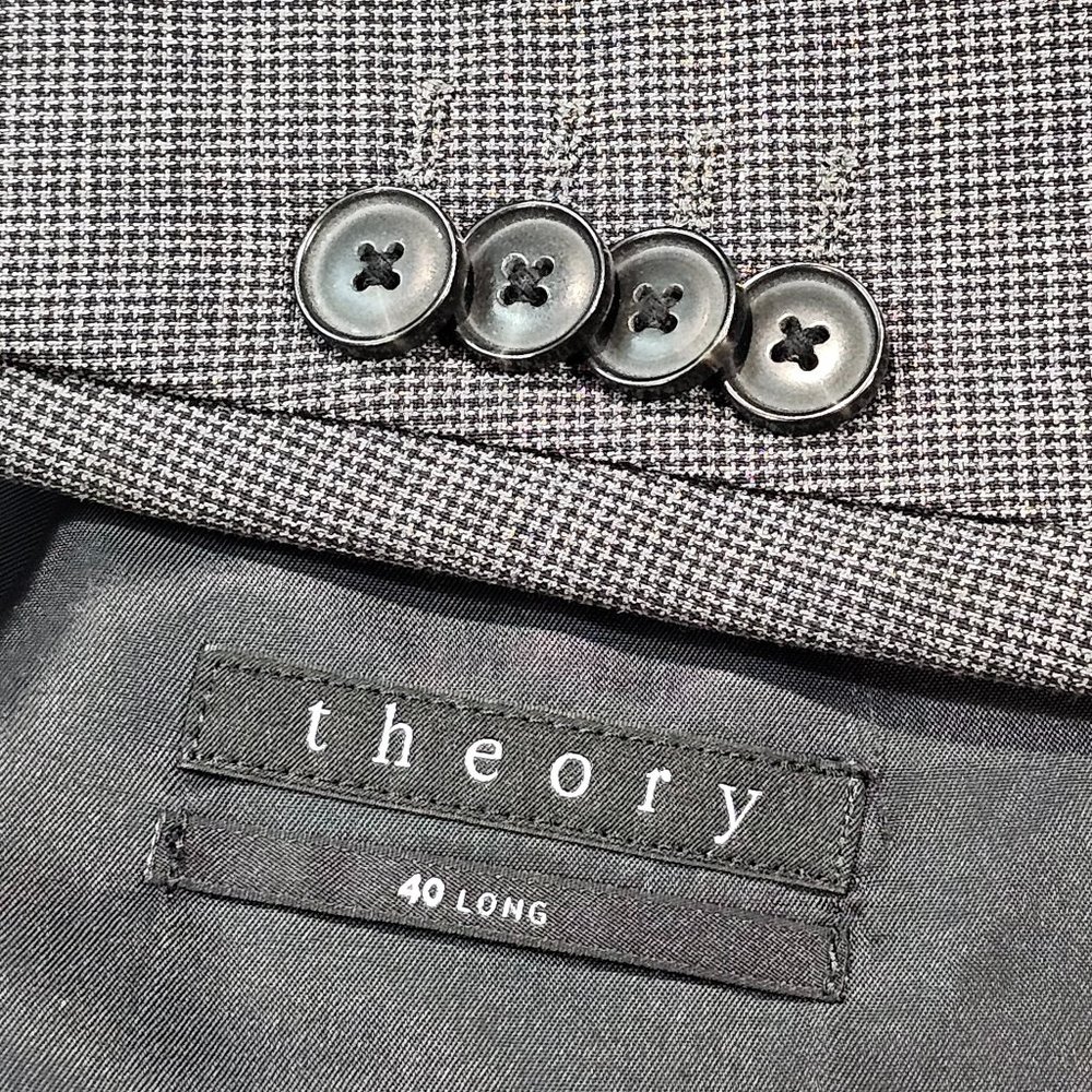 Theory 100% Wool Gray Mini Houndstooth Blazer Sport Jacket Size 40L *EXCELLENT* - Picture 10 of 11